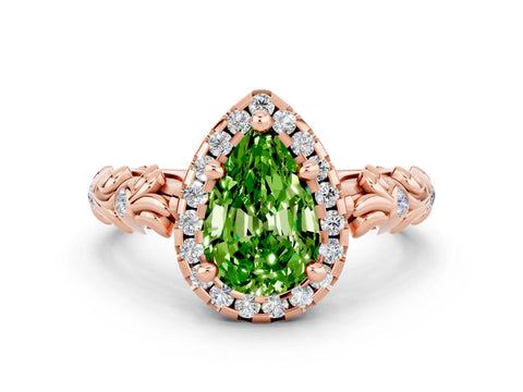 Rose gold Pear Cut Halo Diamond Solitaire with Filigree Band and Four-Prong Setting