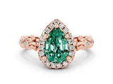 Rose gold Pear Cut Halo Diamond Solitaire with Filigree Band and Four-Prong Setting