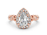 Rose gold Pear Cut Halo Diamond Solitaire with Filigree Band and Four-Prong Setting
