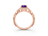 Rose gold Pear Cut Halo Diamond Solitaire with Filigree Band and Four-Prong Setting_3