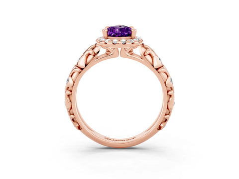 Rose gold Pear Cut Halo Diamond Solitaire with Filigree Band and Four-Prong Setting_3