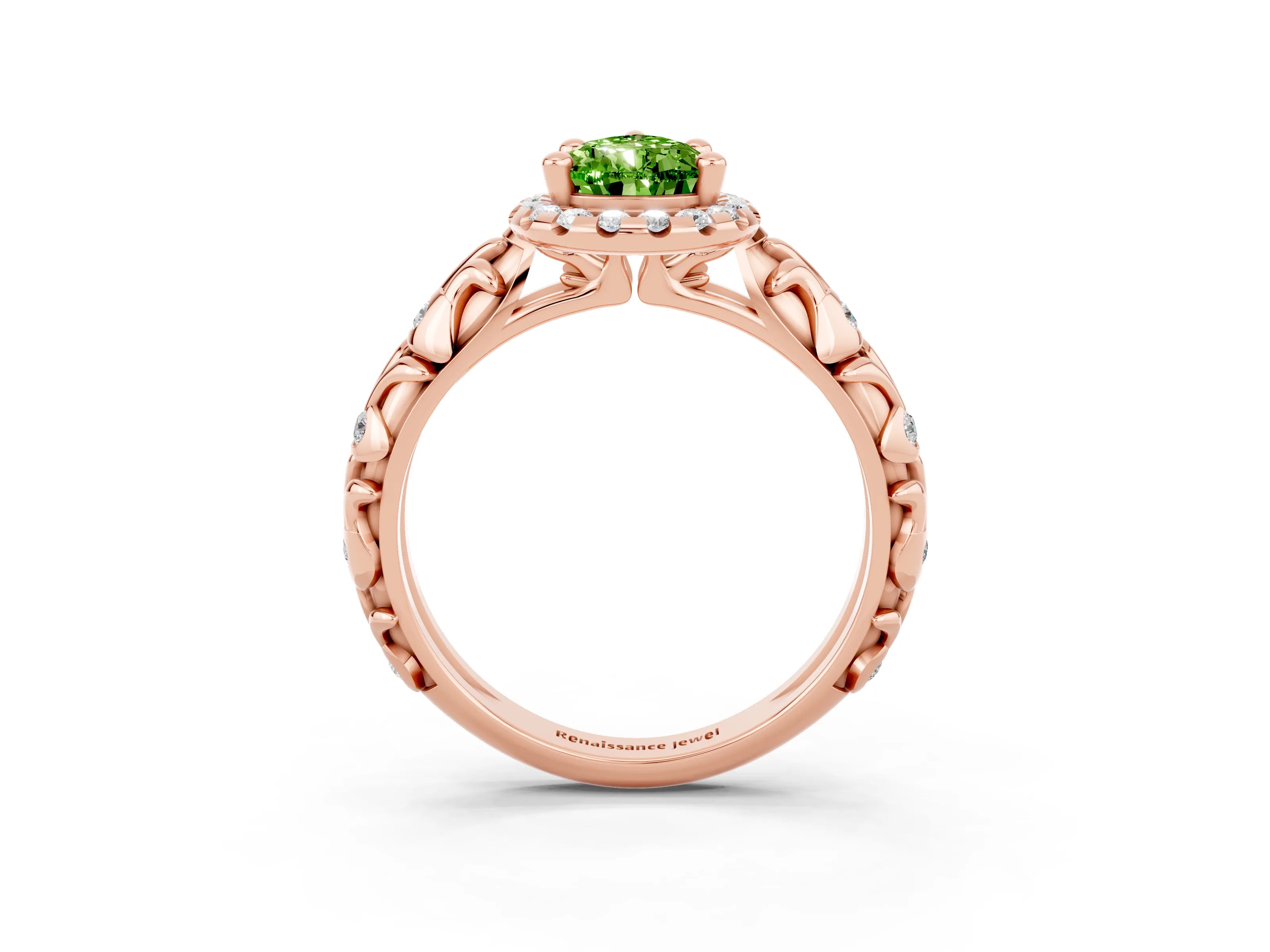 Rose gold Pear Cut Halo Diamond Solitaire with Filigree Band and Four-Prong Setting_3