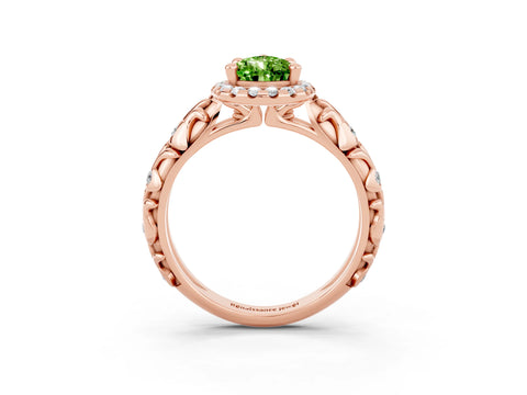 Rose gold Pear Cut Halo Diamond Solitaire with Filigree Band and Four-Prong Setting_3