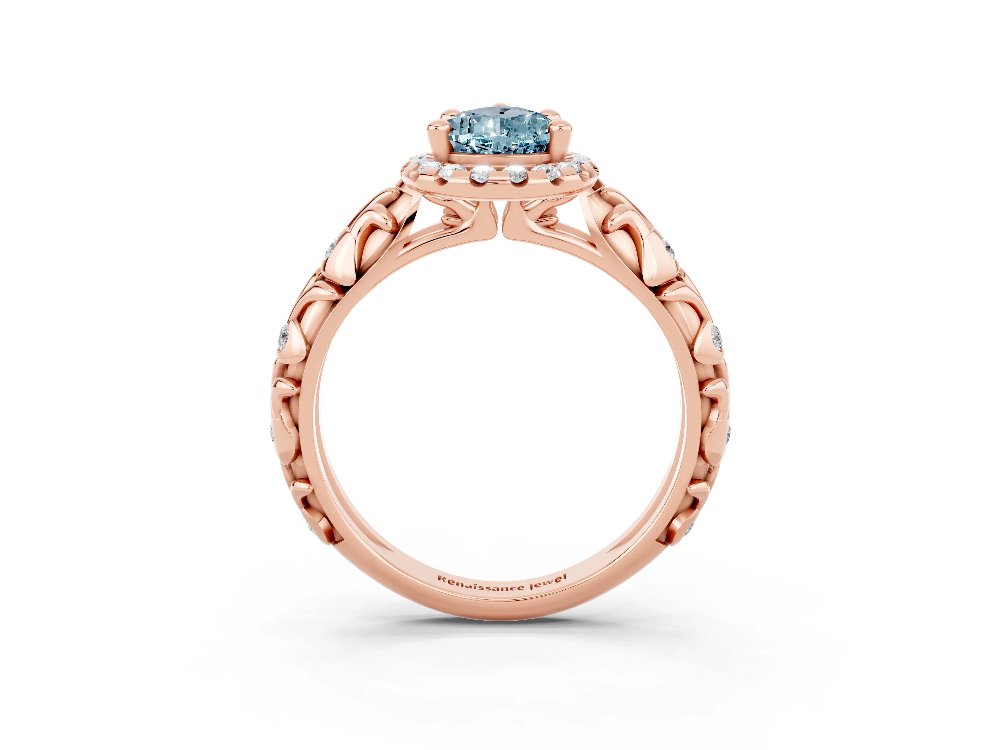 Rose gold Pear Cut Halo Diamond Solitaire with Filigree Band and Four-Prong Setting_3