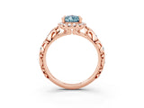 Rose gold Pear Cut Halo Diamond Solitaire with Filigree Band and Four-Prong Setting_3
