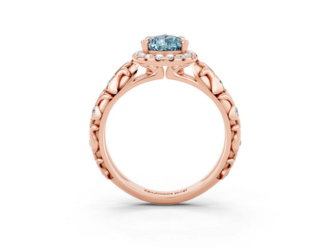 Rose gold Pear Cut Halo Diamond Solitaire with Filigree Band and Four-Prong Setting_3