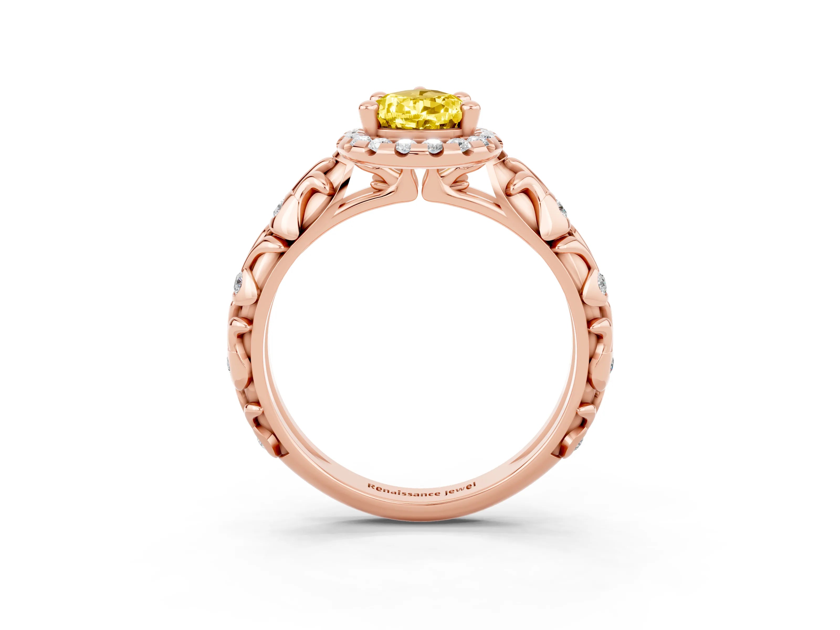 Rose gold Pear Cut Halo Diamond Solitaire with Filigree Band and Four-Prong Setting_3