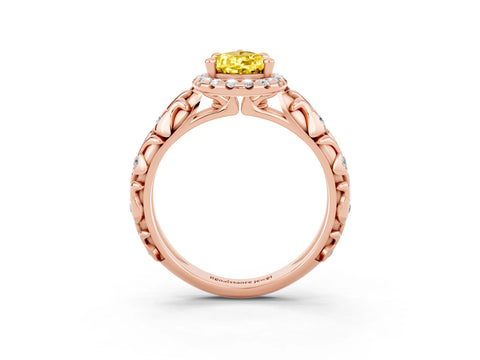 Rose gold Pear Cut Halo Diamond Solitaire with Filigree Band and Four-Prong Setting_3