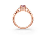 Rose gold Pear Cut Halo Diamond Solitaire with Filigree Band and Four-Prong Setting_3