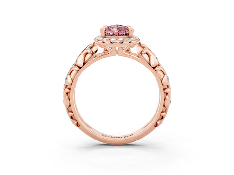 Rose gold Pear Cut Halo Diamond Solitaire with Filigree Band and Four-Prong Setting_3