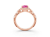Rose gold Pear Cut Halo Diamond Solitaire with Filigree Band and Four-Prong Setting_3