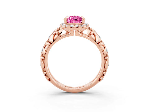 Rose gold Pear Cut Halo Diamond Solitaire with Filigree Band and Four-Prong Setting_3