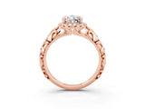 Rose gold Pear Cut Halo Diamond Solitaire with Filigree Band and Four-Prong Setting_3
