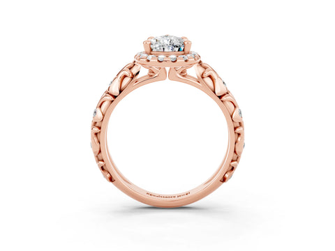 Rose gold Pear Cut Halo Diamond Solitaire with Filigree Band and Four-Prong Setting_3