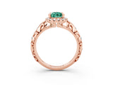 Rose gold Pear Cut Halo Diamond Solitaire with Filigree Band and Four-Prong Setting_3