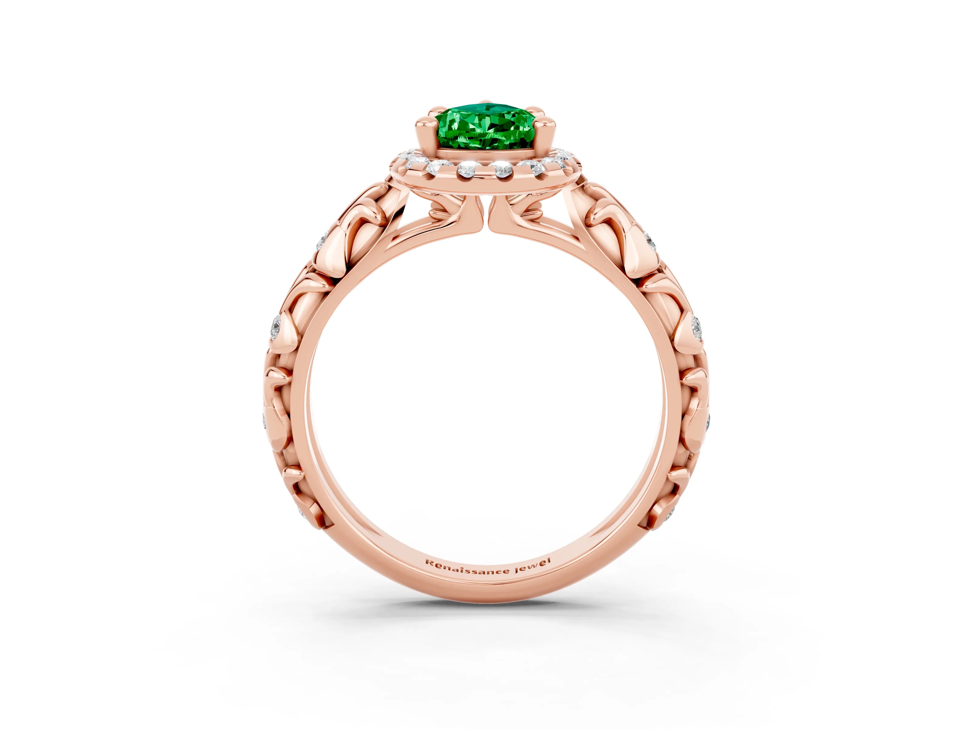 Rose gold Pear Cut Halo Diamond Solitaire with Filigree Band and Four-Prong Setting_3