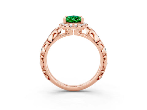 Rose gold Pear Cut Halo Diamond Solitaire with Filigree Band and Four-Prong Setting_3