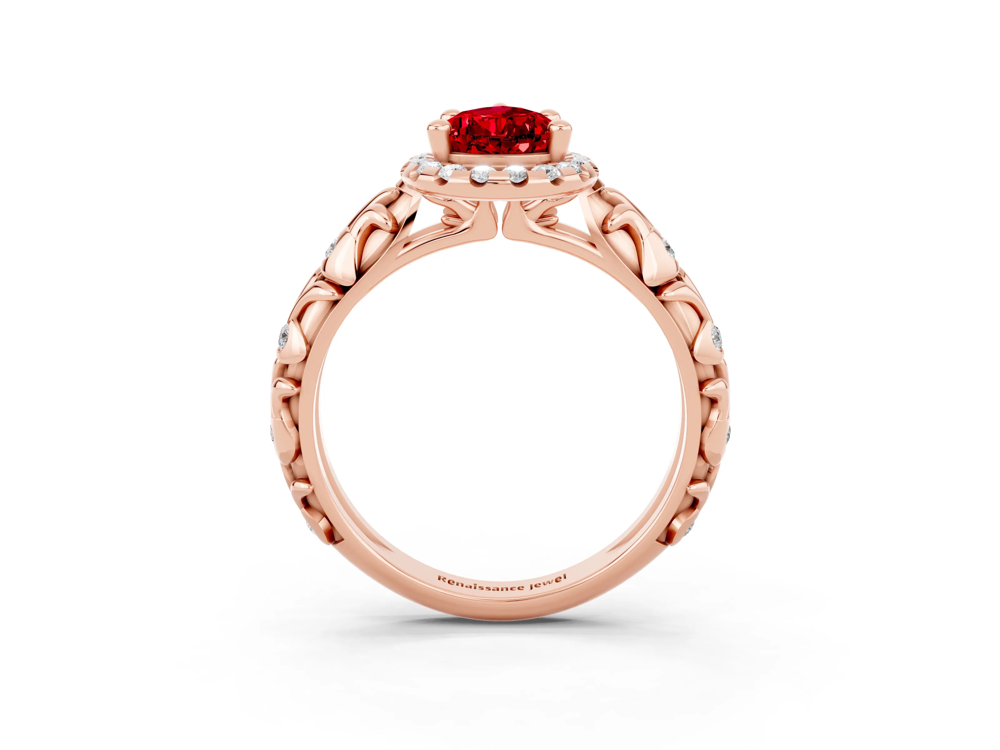 Rose gold Pear Cut Halo Diamond Solitaire with Filigree Band and Four-Prong Setting_3