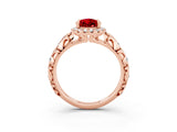 Rose gold Pear Cut Halo Diamond Solitaire with Filigree Band and Four-Prong Setting_3