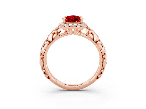 Rose gold Pear Cut Halo Diamond Solitaire with Filigree Band and Four-Prong Setting_3