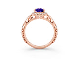Rose gold Pear Cut Halo Diamond Solitaire with Filigree Band and Four-Prong Setting_3
