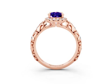 Rose gold Pear Cut Halo Diamond Solitaire with Filigree Band and Four-Prong Setting_3