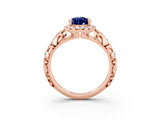 Rose gold Pear Cut Halo Diamond Solitaire with Filigree Band and Four-Prong Setting_3