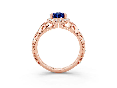 Rose gold Pear Cut Halo Diamond Solitaire with Filigree Band and Four-Prong Setting_3