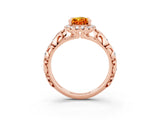 Rose gold Pear Cut Halo Diamond Solitaire with Filigree Band and Four-Prong Setting_3