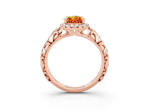 Rose gold Pear Cut Halo Diamond Solitaire with Filigree Band and Four-Prong Setting_3