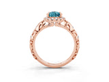 Rose gold Pear Cut Halo Diamond Solitaire with Filigree Band and Four-Prong Setting_3