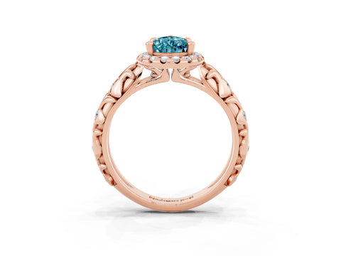 Rose gold Pear Cut Halo Diamond Solitaire with Filigree Band and Four-Prong Setting_3
