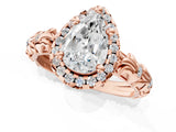Rose gold Pear Cut Halo Diamond Solitaire with Filigree Band and Four-Prong Setting_4