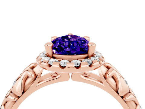 Rose gold Pear Cut Halo Diamond Solitaire with Filigree Band and Four-Prong Setting_4