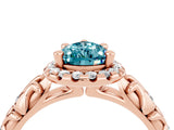 Rose gold Pear Cut Halo Diamond Solitaire with Filigree Band and Four-Prong Setting_4