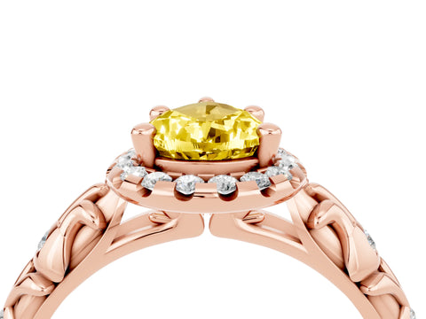 Rose gold Pear Cut Halo Diamond Solitaire with Filigree Band and Four-Prong Setting_4
