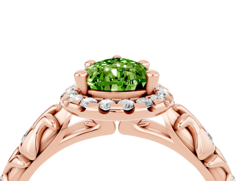 Rose gold Pear Cut Halo Diamond Solitaire with Filigree Band and Four-Prong Setting_4