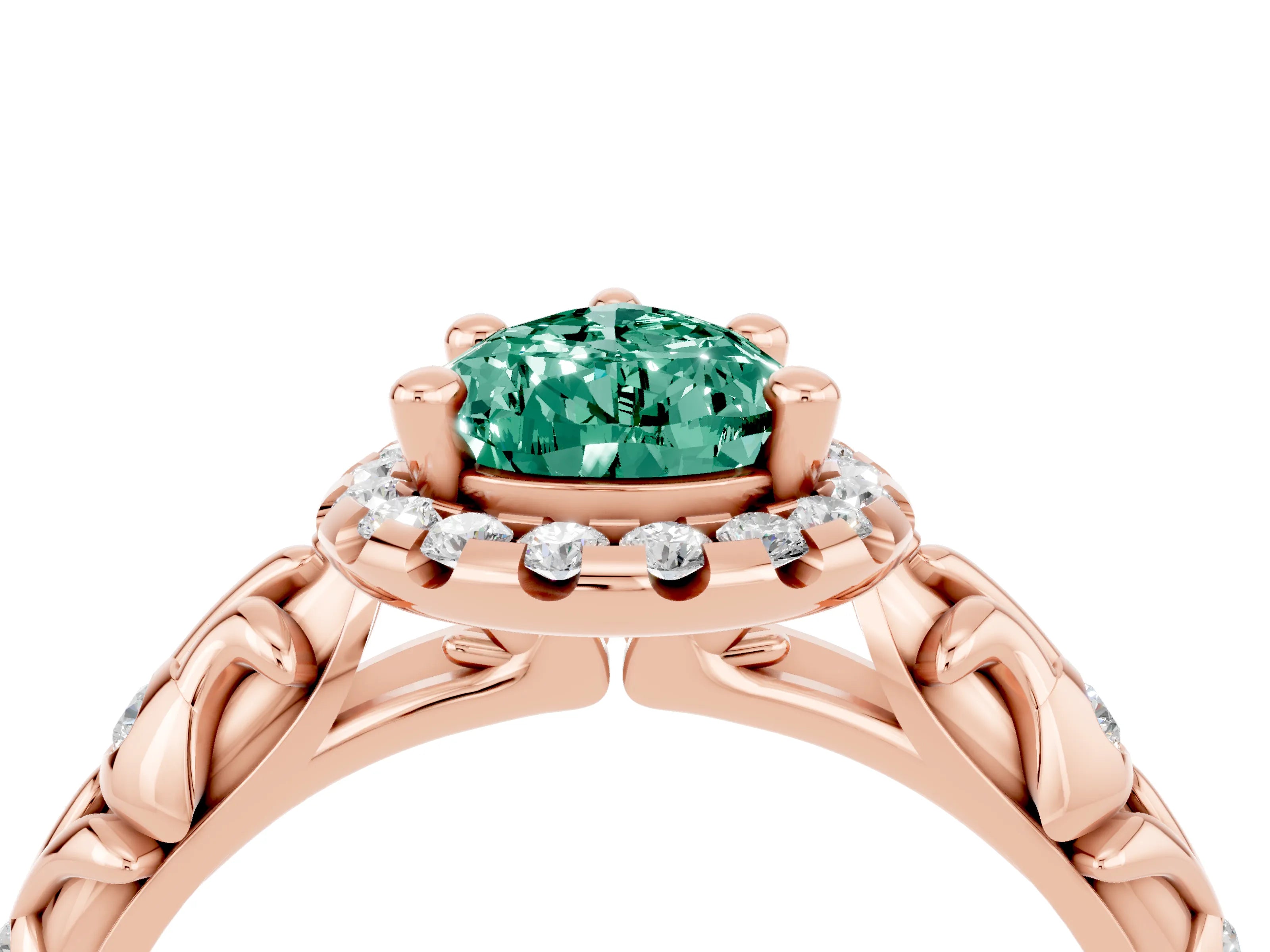 Rose gold Pear Cut Halo Diamond Solitaire with Filigree Band and Four-Prong Setting_4