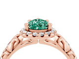 Rose gold Pear Cut Halo Diamond Solitaire with Filigree Band and Four-Prong Setting_4