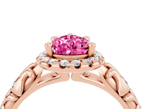 Rose gold Pear Cut Halo Diamond Solitaire with Filigree Band and Four-Prong Setting_4