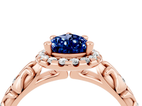 Rose gold Pear Cut Halo Diamond Solitaire with Filigree Band and Four-Prong Setting_4