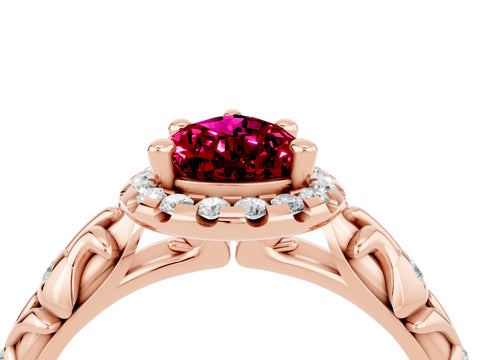 Rose gold Pear Cut Halo Diamond Solitaire with Filigree Band and Four-Prong Setting_4