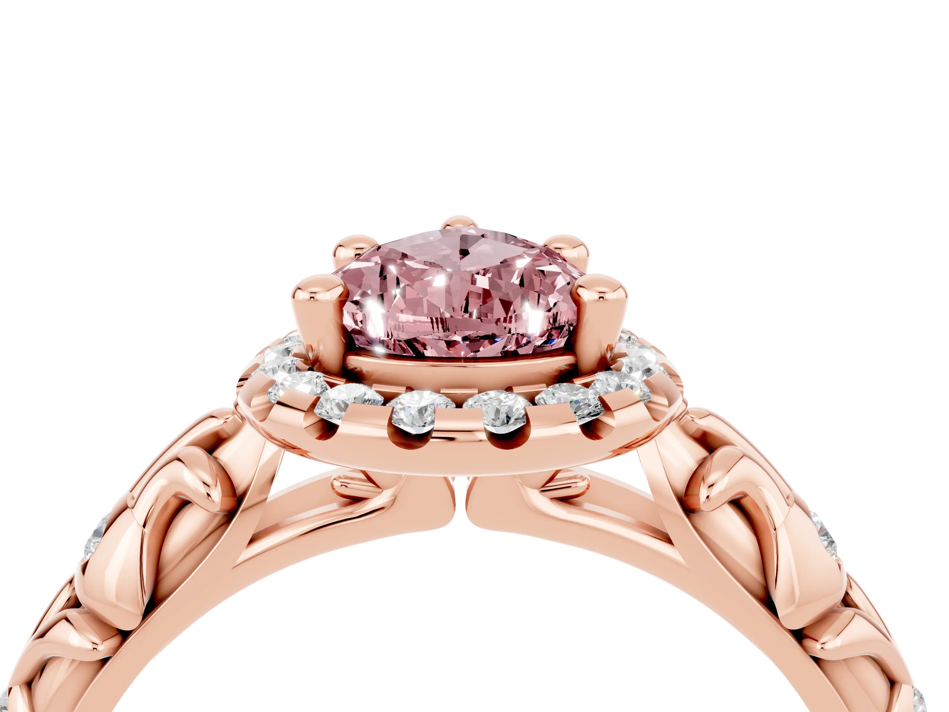 Rose gold Pear Cut Halo Diamond Solitaire with Filigree Band and Four-Prong Setting_4