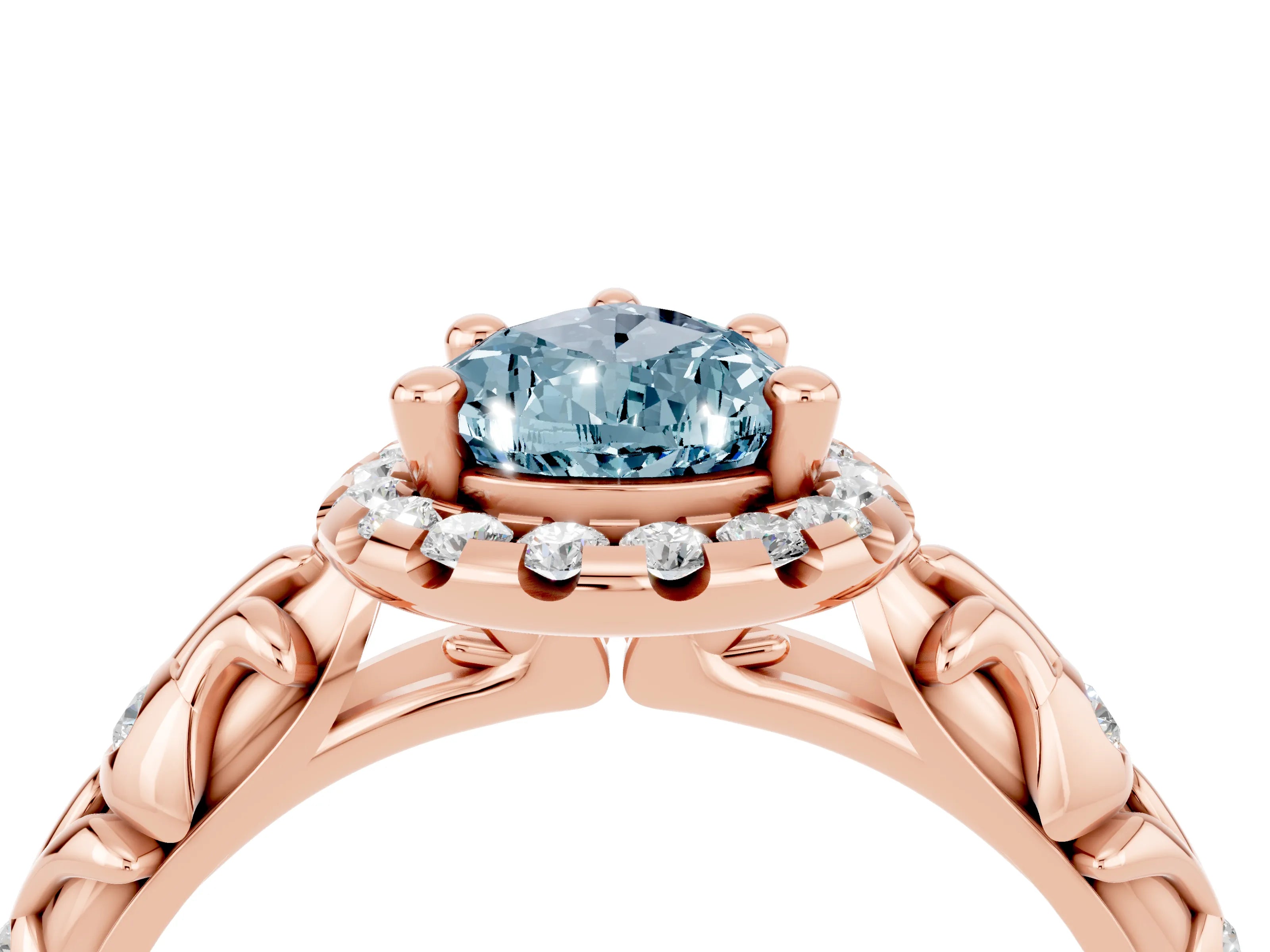 Rose gold Pear Cut Halo Diamond Solitaire with Filigree Band and Four-Prong Setting_4
