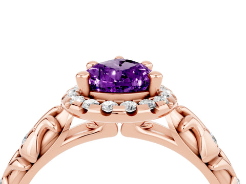 Rose gold Pear Cut Halo Diamond Solitaire with Filigree Band and Four-Prong Setting_4