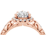 Rose gold Pear Cut Halo Diamond Solitaire with Filigree Band and Four-Prong Setting_4