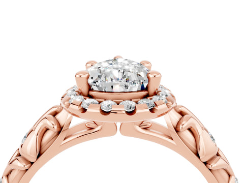 Rose gold Pear Cut Halo Diamond Solitaire with Filigree Band and Four-Prong Setting_4