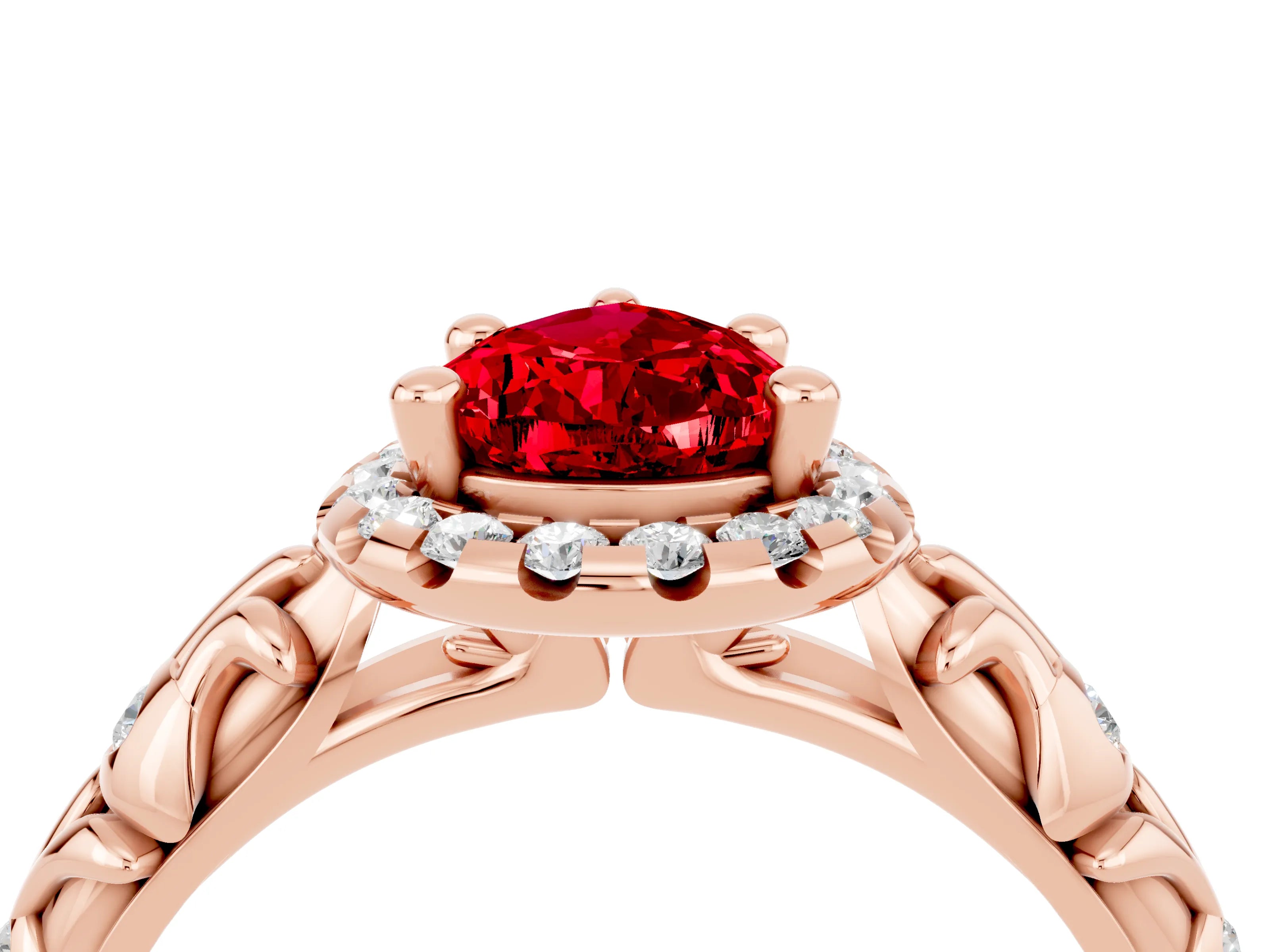 Rose gold Pear Cut Halo Diamond Solitaire with Filigree Band and Four-Prong Setting_4