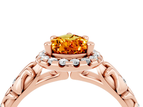 Rose gold Pear Cut Halo Diamond Solitaire with Filigree Band and Four-Prong Setting_4