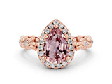 Rose gold Pear Cut Halo Diamond Solitaire with Filigree Band and Four-Prong Setting